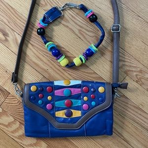 This bag screams 80’s! chunky beaded extra strap bright leather *please read